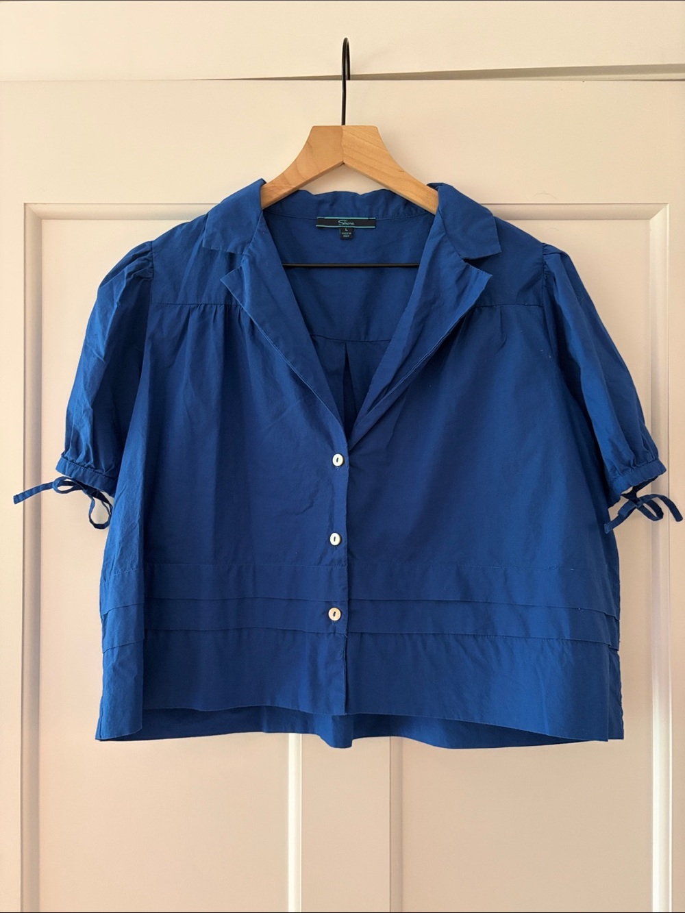 Shore Brand Cobalt Blue Cotton Cropped Blouse | Women’s Size L
